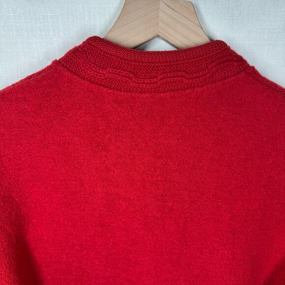 100% Boiled Wool Cardigan Cherry Red Cable Knit Size L Holiday Christmas Granny - Picture 7 of 16